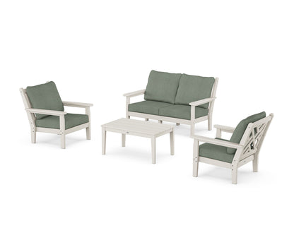 POLYWOOD® Chippendale 4-Piece Deep Seating Set with Loveseat in Sand / Cast Sage