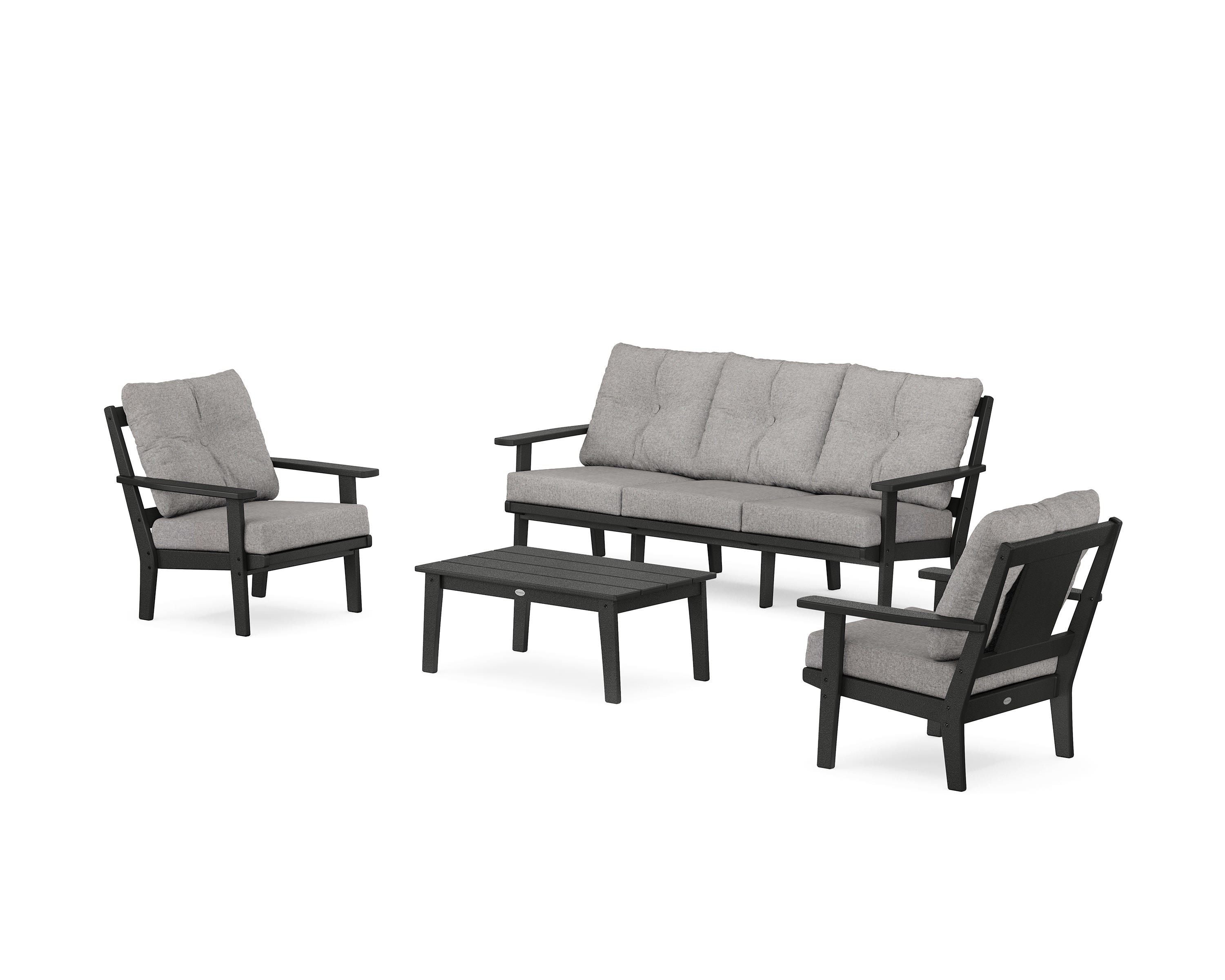 POLYWOOD® Prairie 4-Piece Deep Seating Set with Sofa in Black / Grey Mist