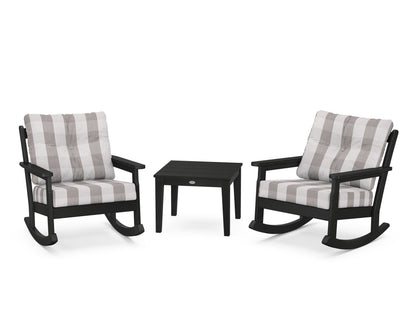 POLYWOOD® Vineyard 3-Piece Deep Seating Rocker Set in Black / Buffalo Plaid Grey Mist