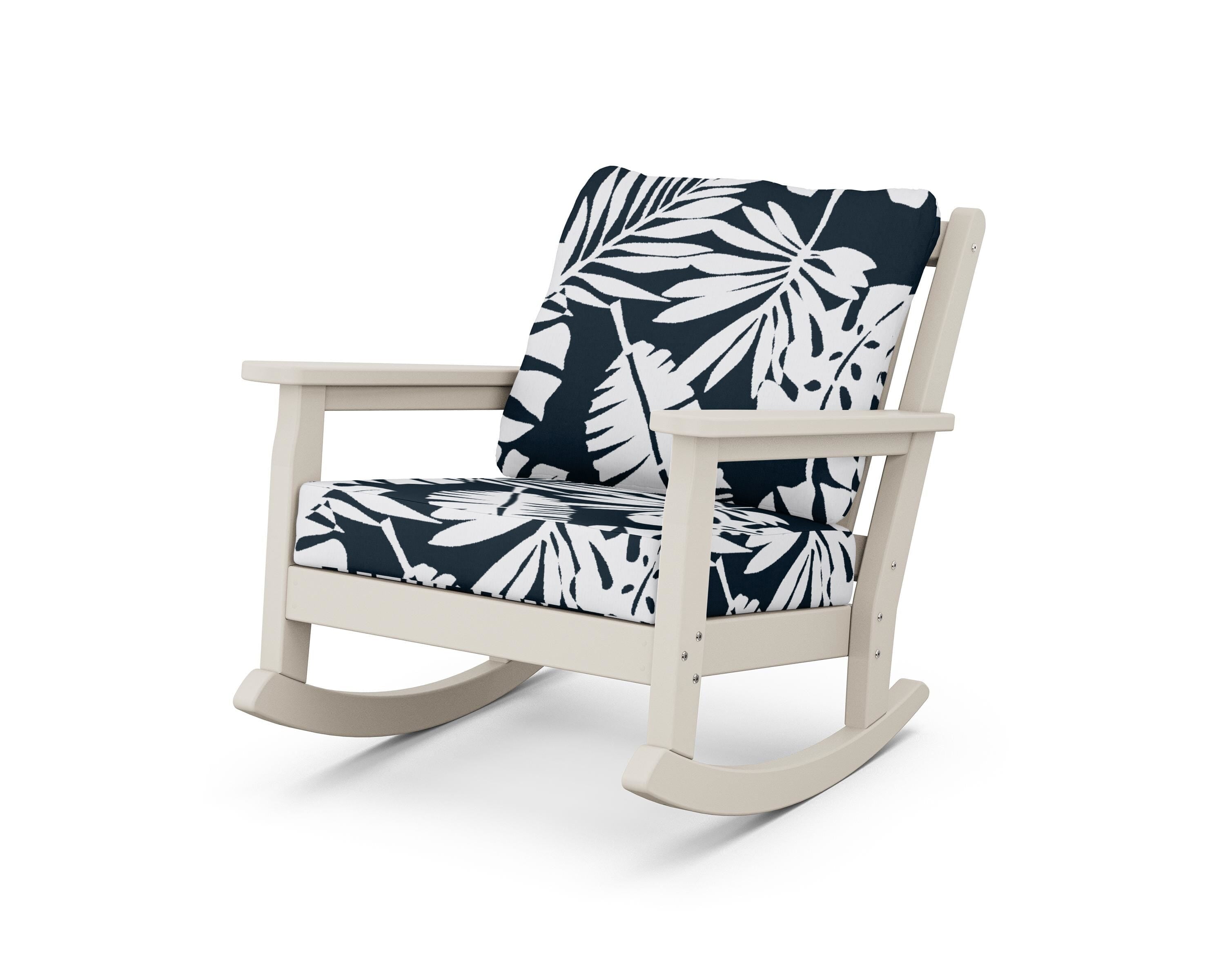 POLYWOOD® Chippendale Deep Seating Rocking Chair in Sand / Leaf Marine Indigo