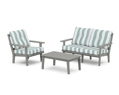 POLYWOOD® Prairie 3-Piece Deep Seating Set with Loveseat in Slate Grey / Cabana Stripe Glacier Spa
