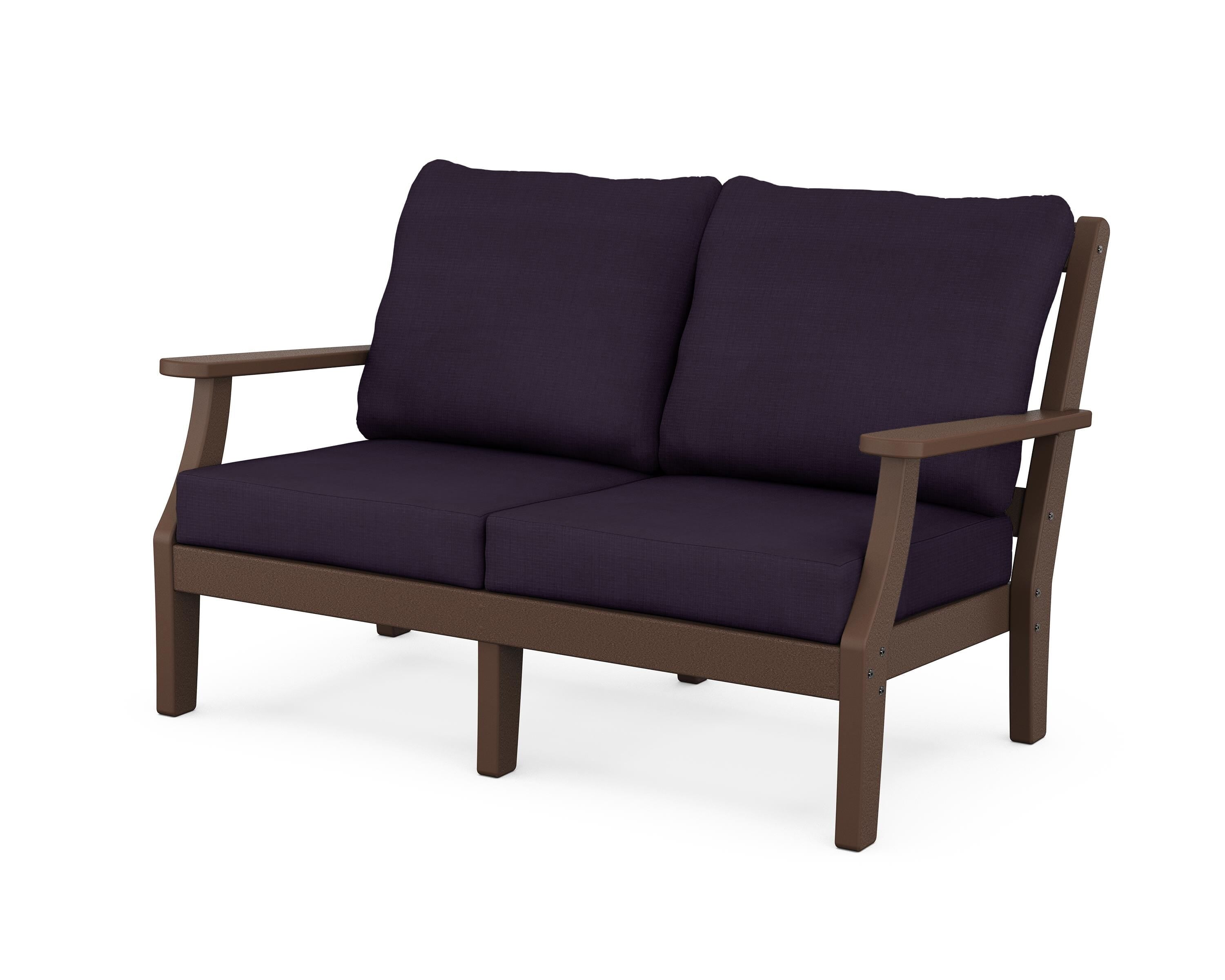 Martha Stewart by POLYWOOD® Chinoiserie Deep Seating Loveseat in Mahogany / Navy Linen
