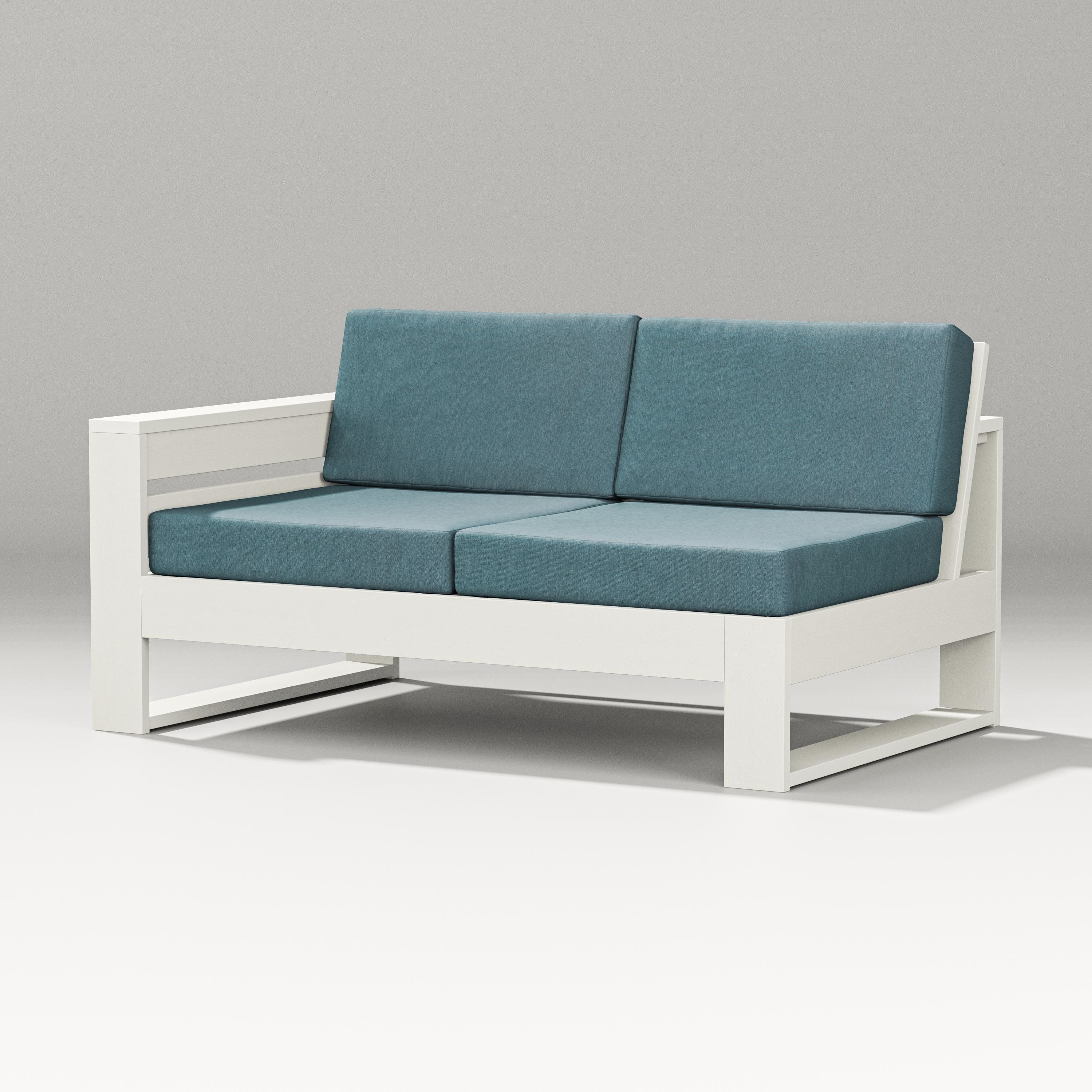 PW Designer Series Latitude Modular Left Arm Loveseat in Vintage White / Ocean Teal
