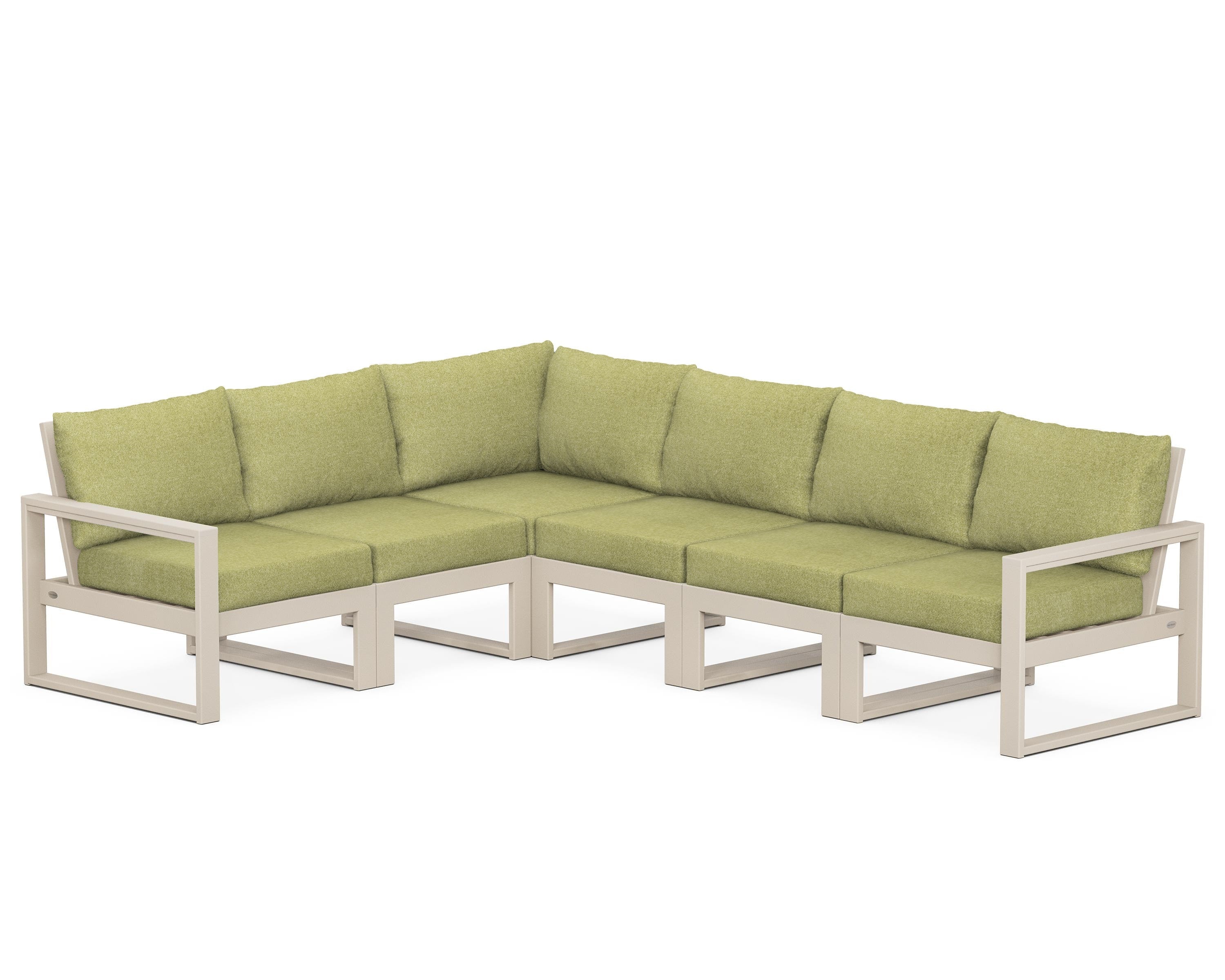 POLYWOOD® EDGE 6-Piece Modular Deep Seating Set in Sand / Chartreuse Boucle