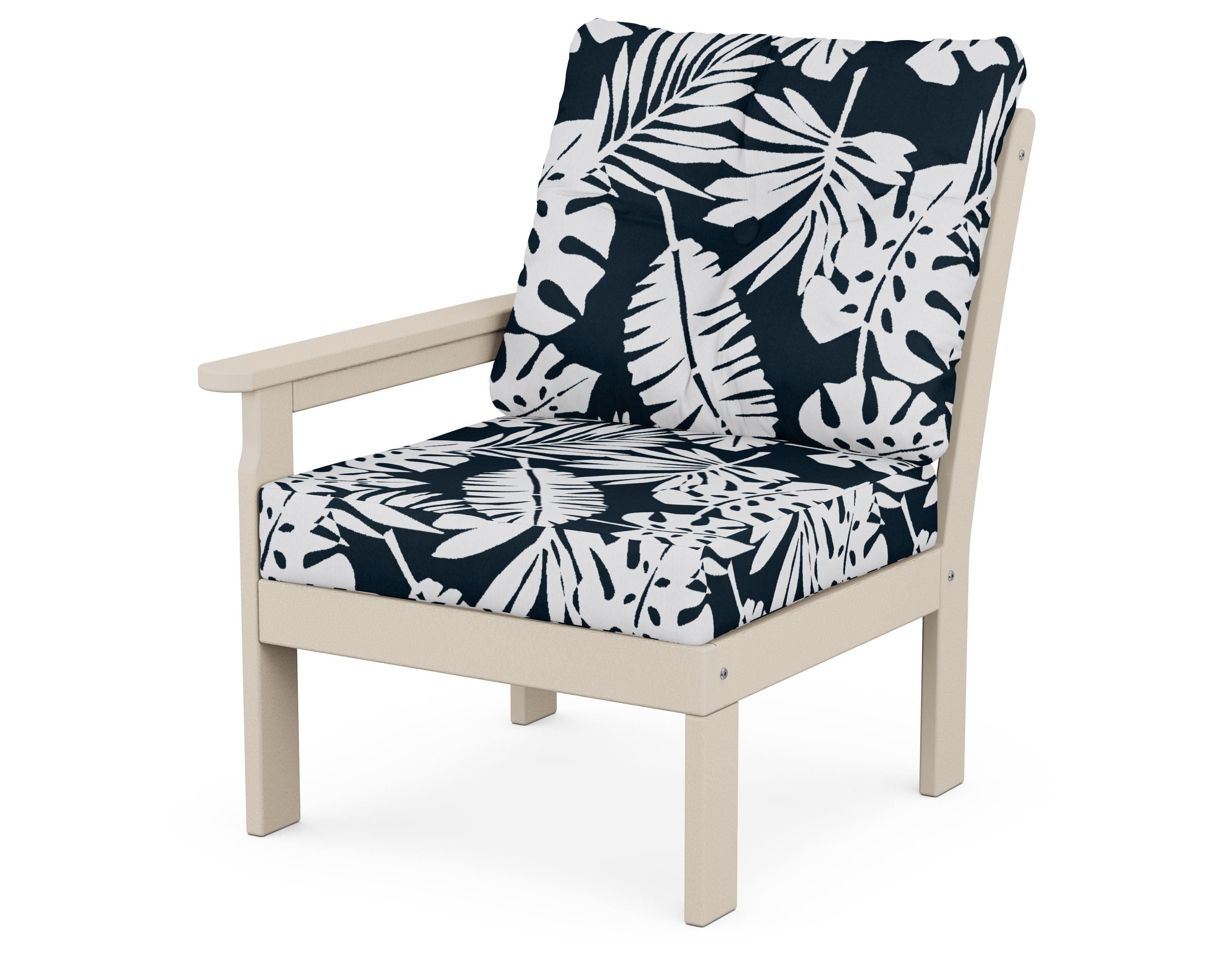 POLYWOOD® Vineyard Modular Left Arm Chair in Sand / Leaf Marine Indigo
