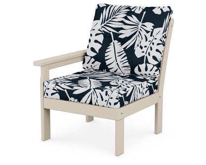 POLYWOOD® Vineyard Modular Left Arm Chair in Sand / Leaf Marine Indigo