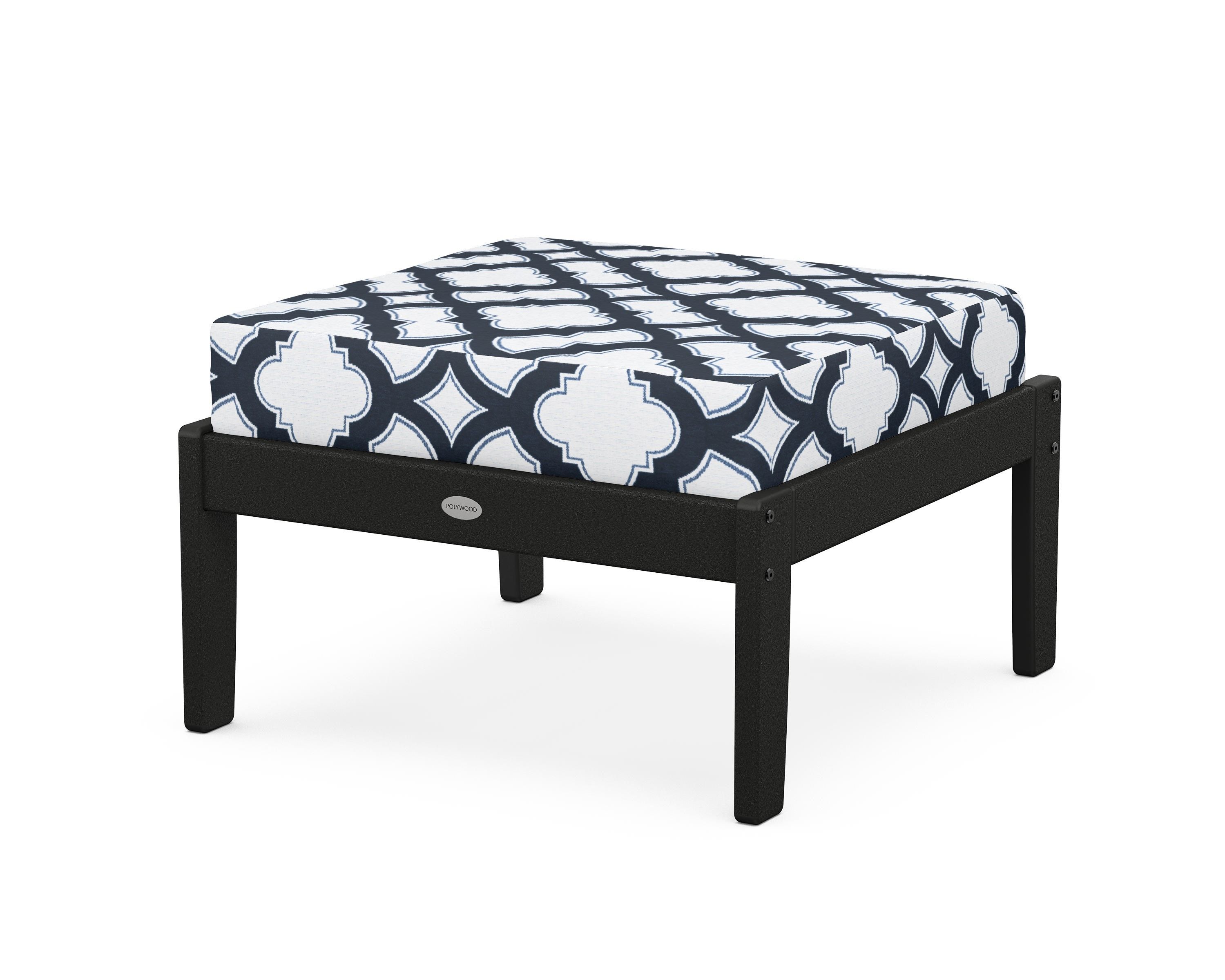 POLYWOOD® Braxton Deep Seating Ottoman in Black / Trellis Marine Indigo