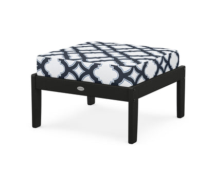 POLYWOOD® Braxton Deep Seating Ottoman in Black / Trellis Marine Indigo
