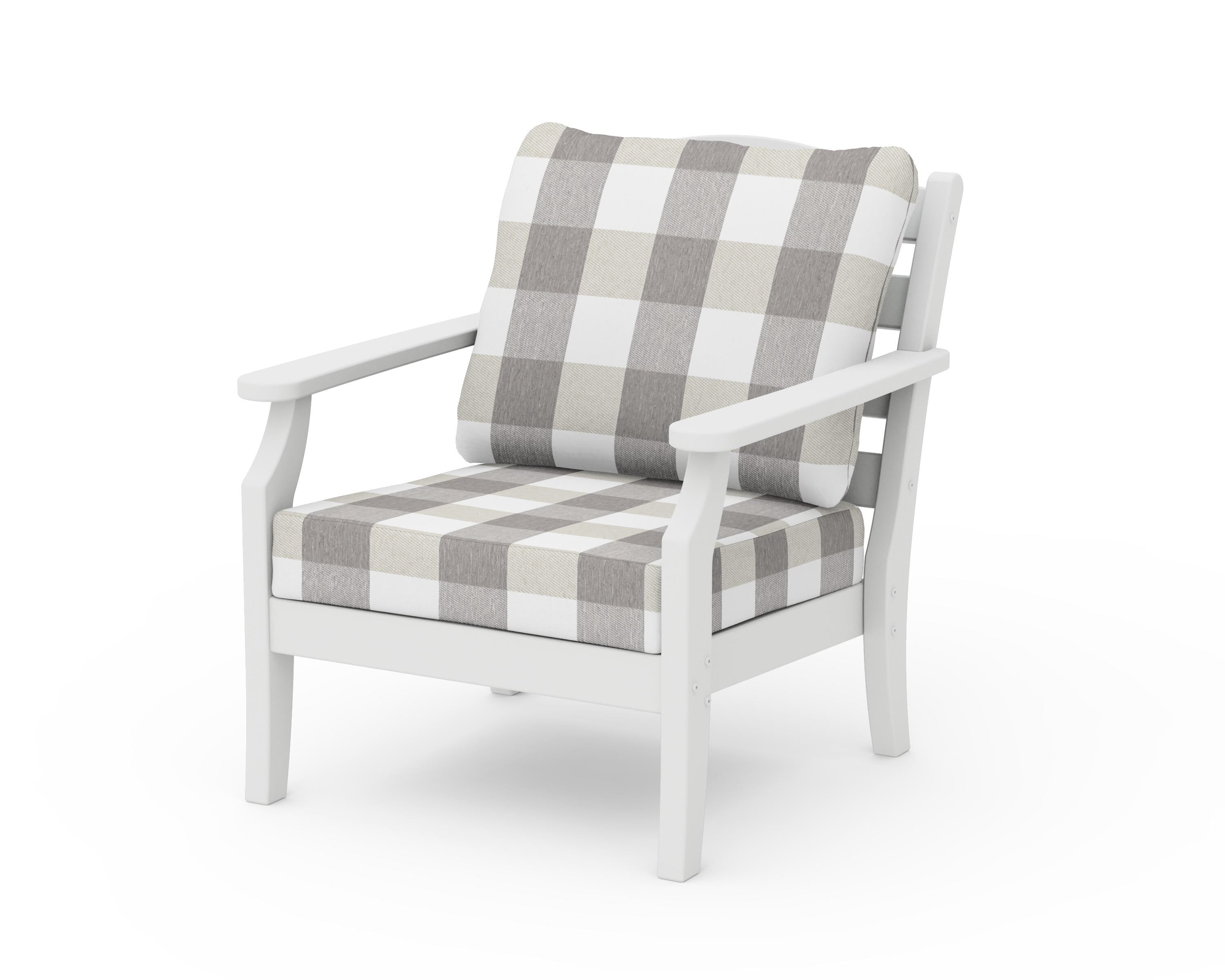 Draper James™ by  POLYWOOD® Savannah Deep Seating Chair in White / Buffalo Plaid Grey Mist