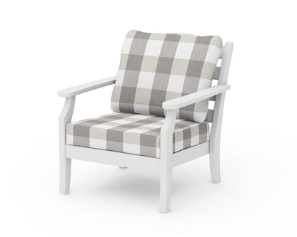 Draper James™ by  POLYWOOD® Savannah Deep Seating Chair in White / Buffalo Plaid Grey Mist