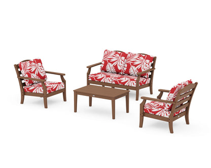 Draper James™ by  POLYWOOD® Savannah 4-Piece Deep Seating Set with Loveseat in Teak / Leaf Crimson