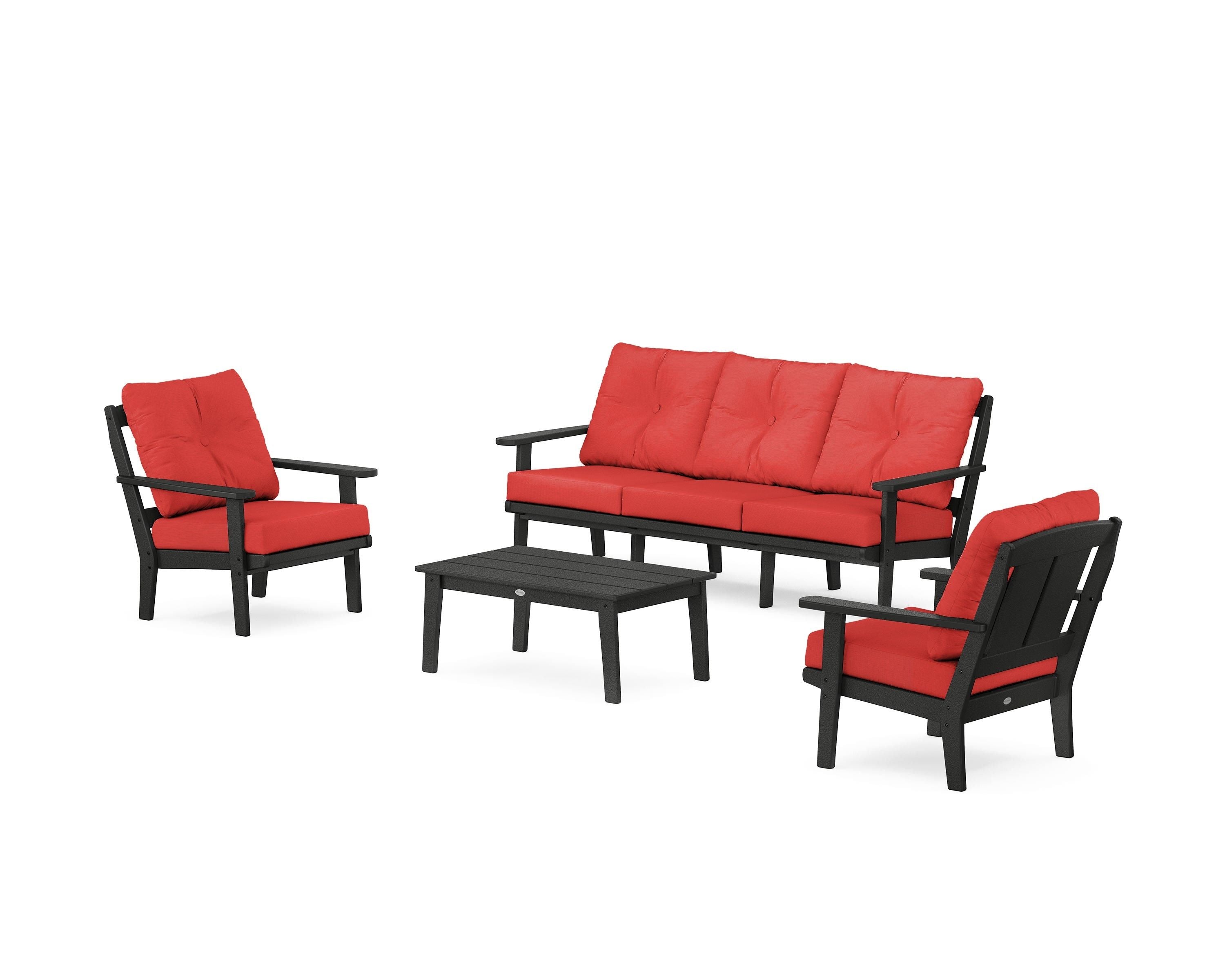 POLYWOOD® Mission 4-Piece Deep Seating Set with Sofa in Black / Crimson Linen