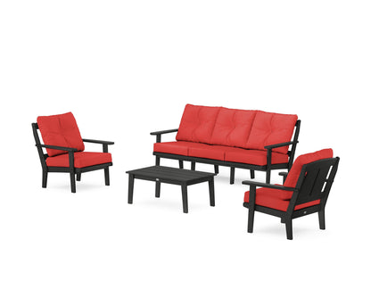 POLYWOOD® Mission 4-Piece Deep Seating Set with Sofa in Black / Crimson Linen