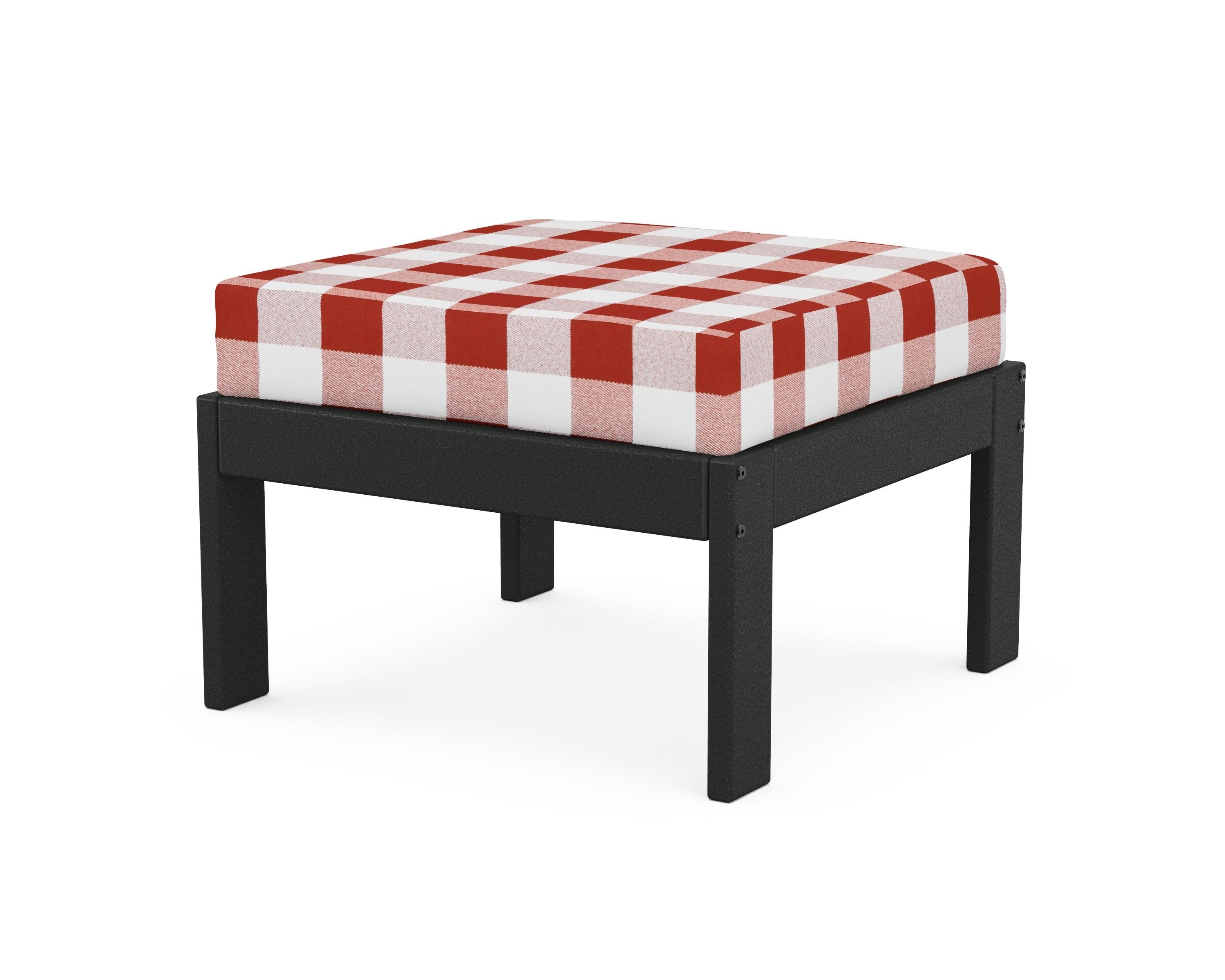 POLYWOOD® Vineyard Modular Ottoman in Black / Buffalo Plaid Crimson