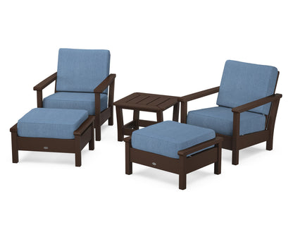 POLYWOOD® Harbour 5-Piece Deep Seating Chair Set in Mahogany / Sky Blue