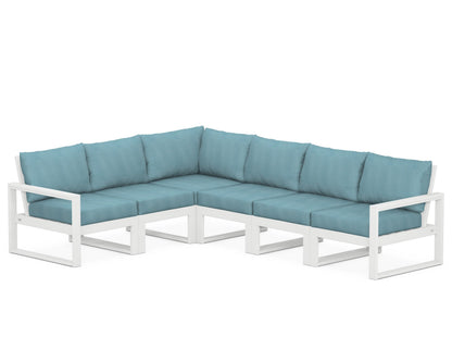 POLYWOOD® EDGE 6-Piece Modular Deep Seating Set in White / Lattice Sky Blue