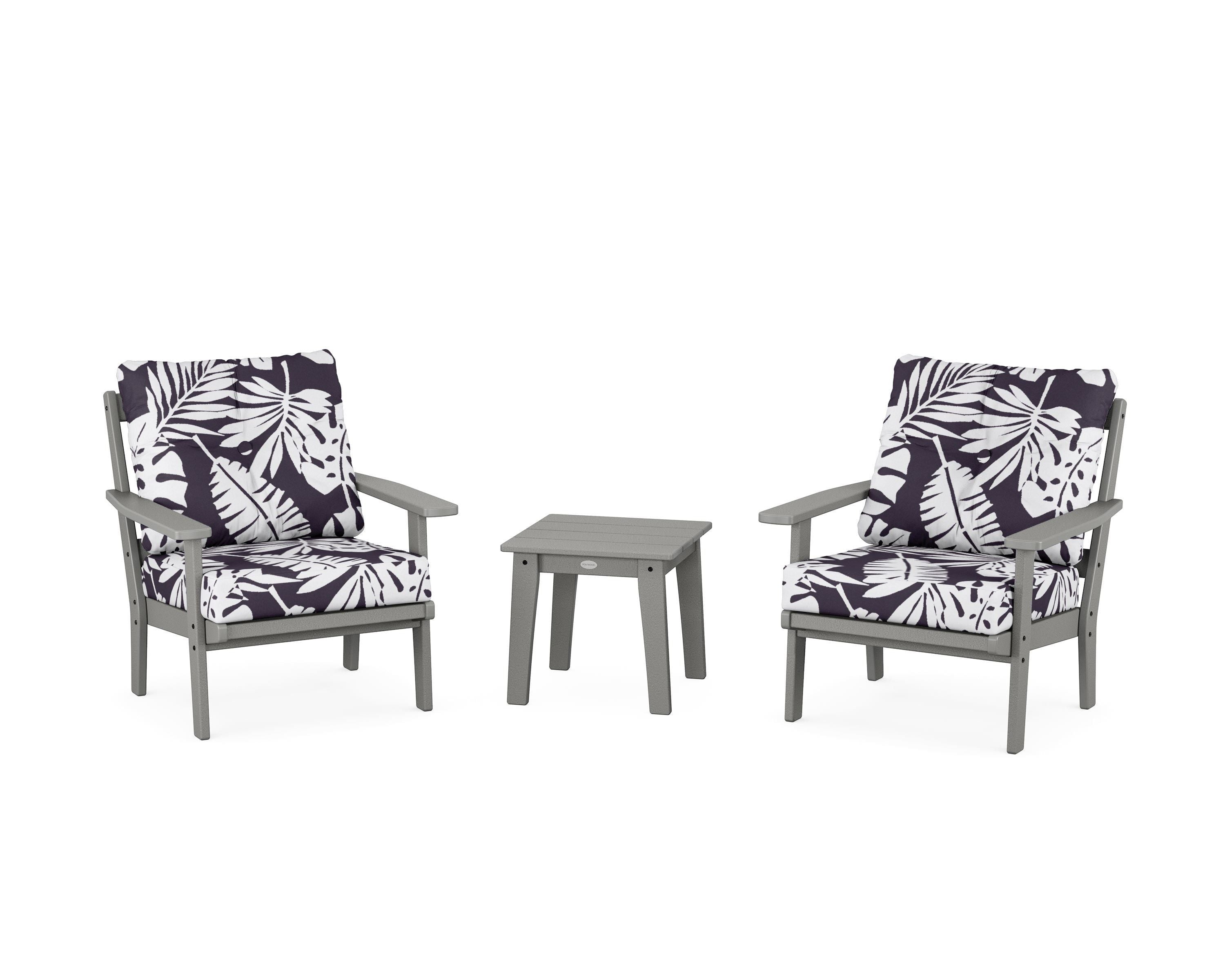 POLYWOOD® Oxford 3-Piece Deep Seating Set in Slate Grey / Leaf Navy