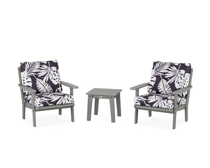 POLYWOOD® Oxford 3-Piece Deep Seating Set in Slate Grey / Leaf Navy