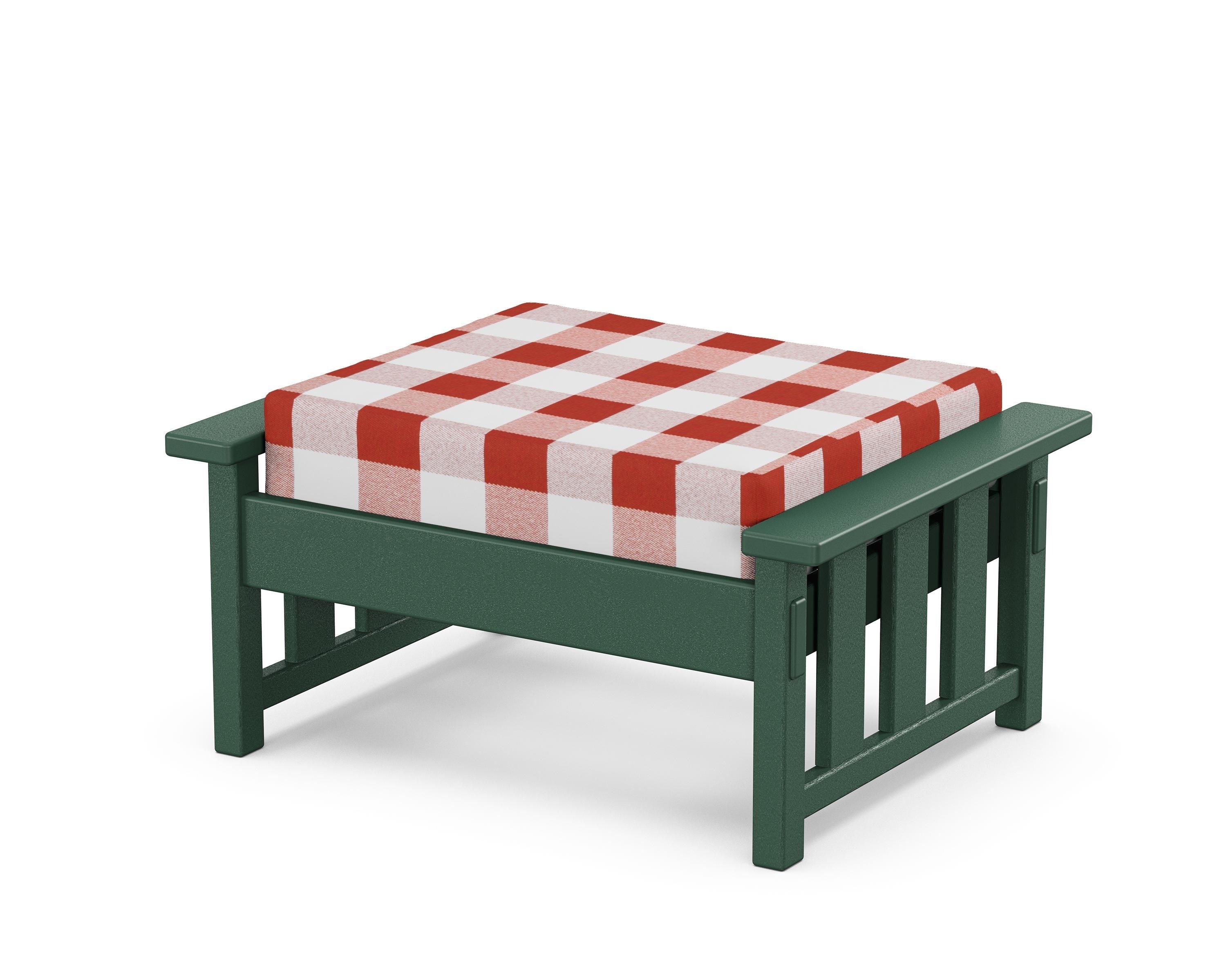 Martha Stewart by POLYWOOD® Acadia Deep Seating Ottoman in Green / Buffalo Plaid Crimson