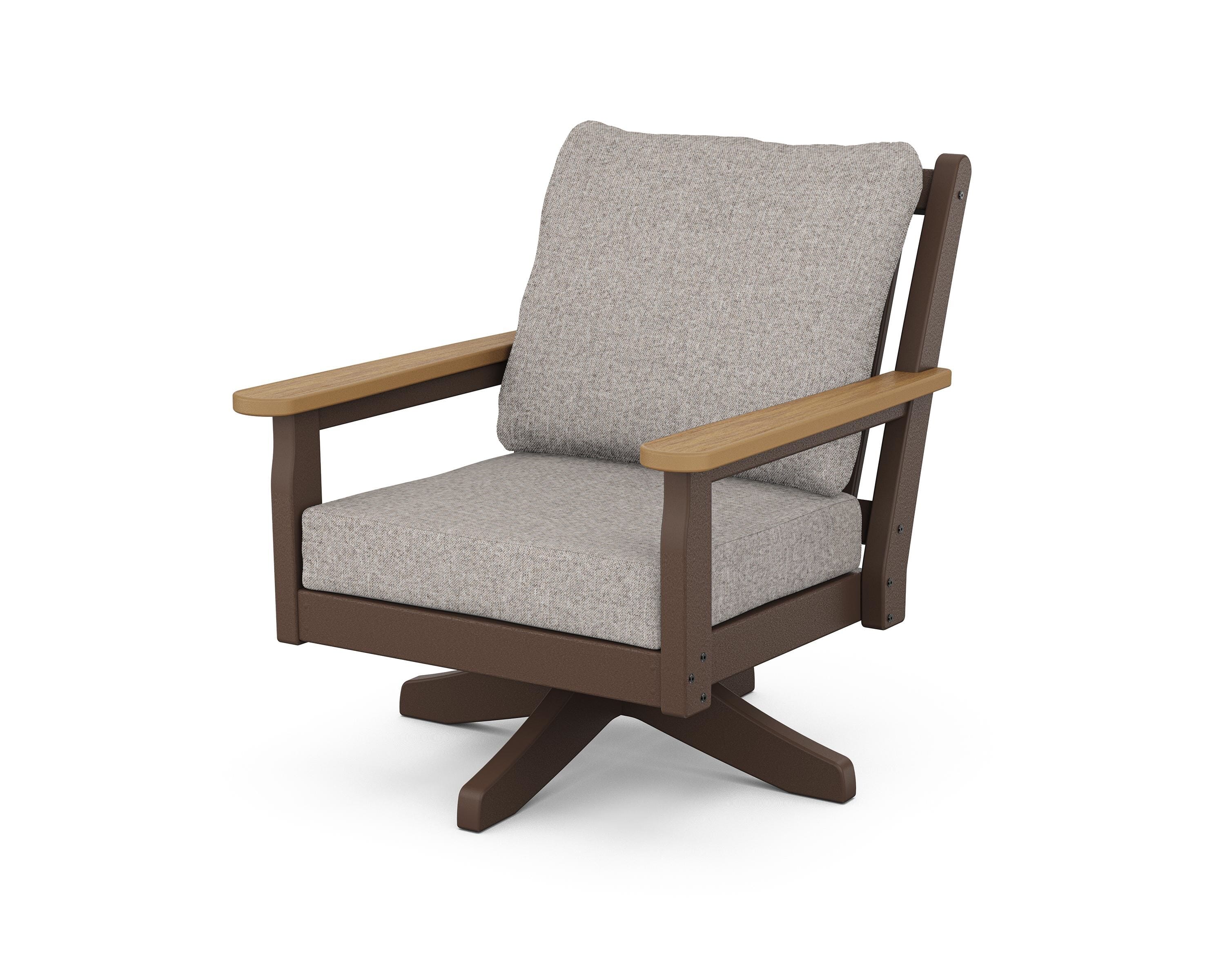POLYWOOD® Chippendale Deep Seating Swivel Chair in Mahogany / Natural / Weathered Tweed