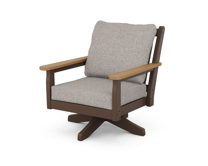 POLYWOOD® Chippendale Deep Seating Swivel Chair in Mahogany / Natural / Weathered Tweed