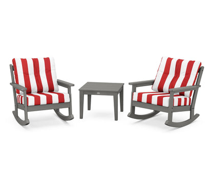 POLYWOOD® Vineyard 3-Piece Deep Seating Rocker Set in Slate Grey / Cabana Stripe Crimson
