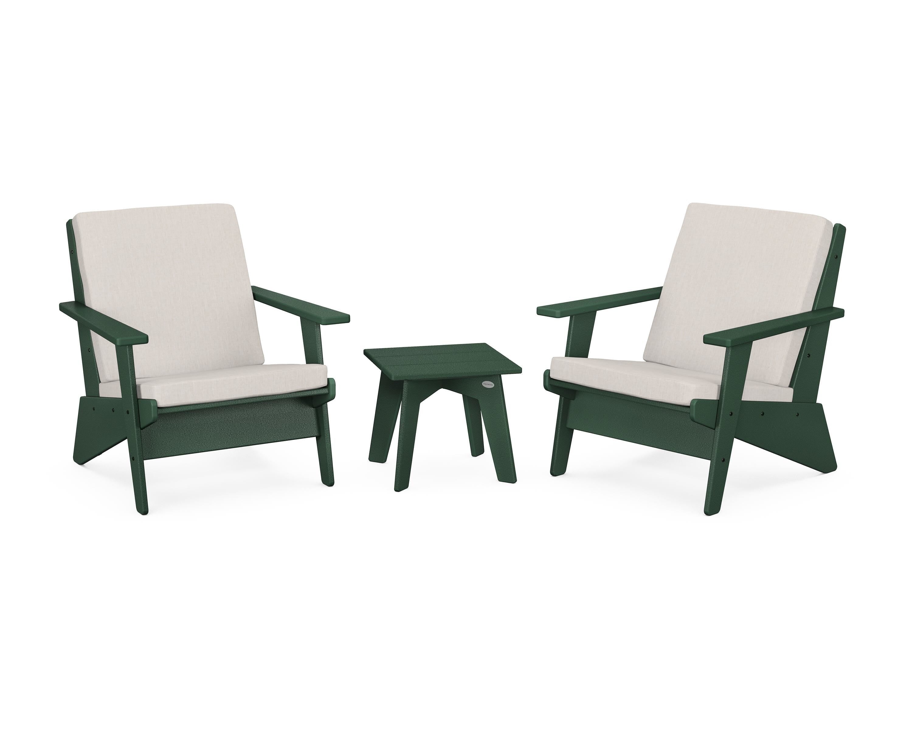 POLYWOOD® Riviera Modern Lounge 3-Piece Set in Green / Cast Ash
