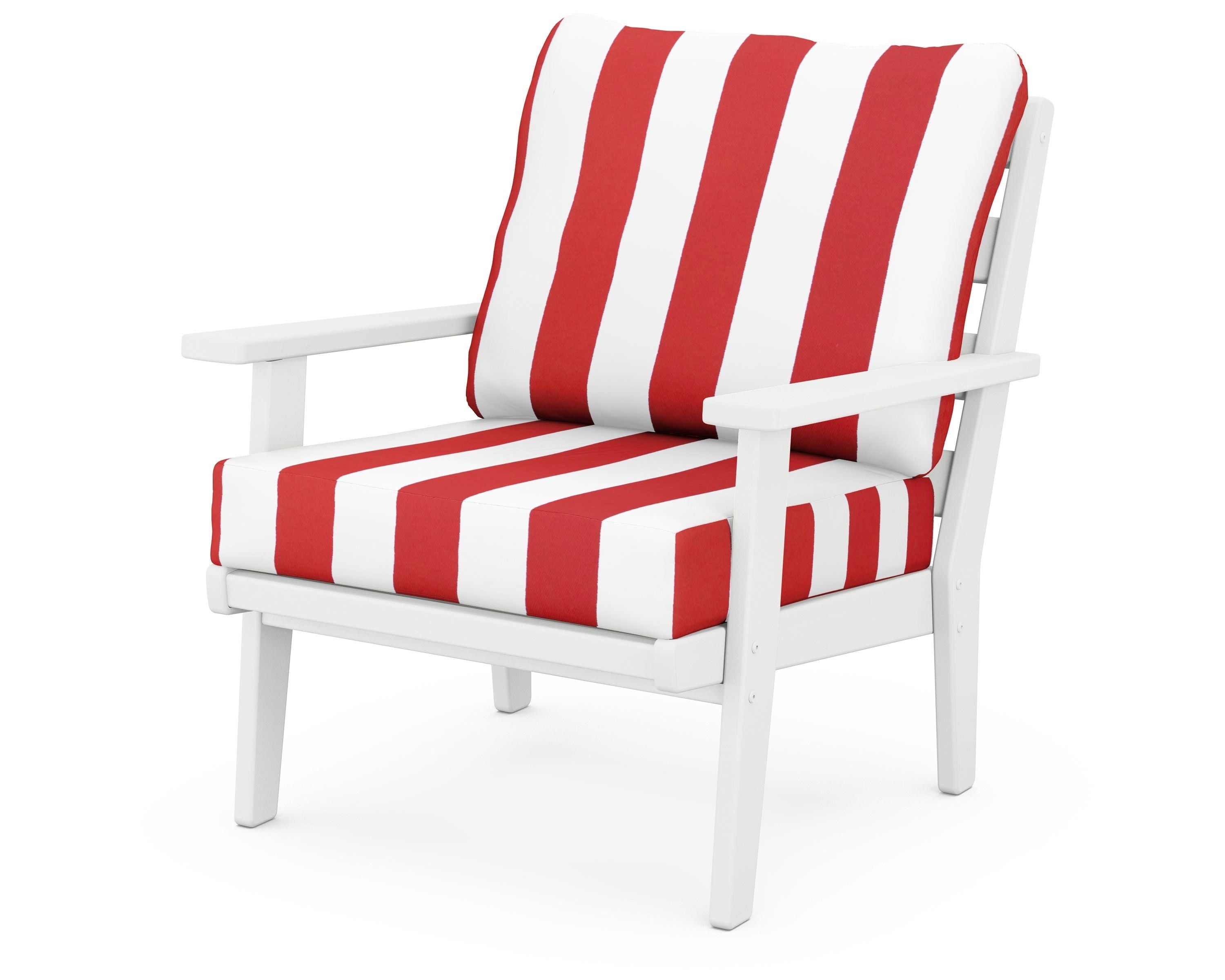 POLYWOOD® Grant Park Deep Seating Chair in White / Cabana Stripe Crimson