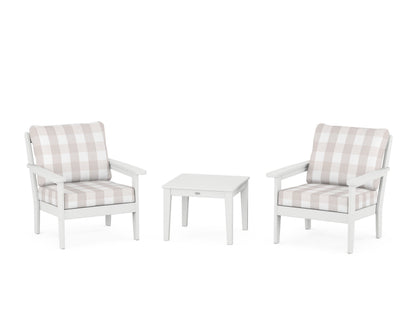 Country Living Cottage 3-Piece Deep Seating Set in White / Buffalo Plaid Dune Burlap