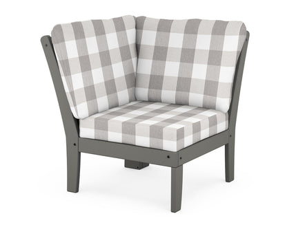 POLYWOOD® Braxton Modular Corner Chair in Slate Grey / Buffalo Plaid Grey Mist
