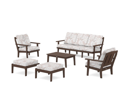 POLYWOOD® Mission 6-Piece Lounge Sofa Set in Mahogany / Leaf Dune Burlap