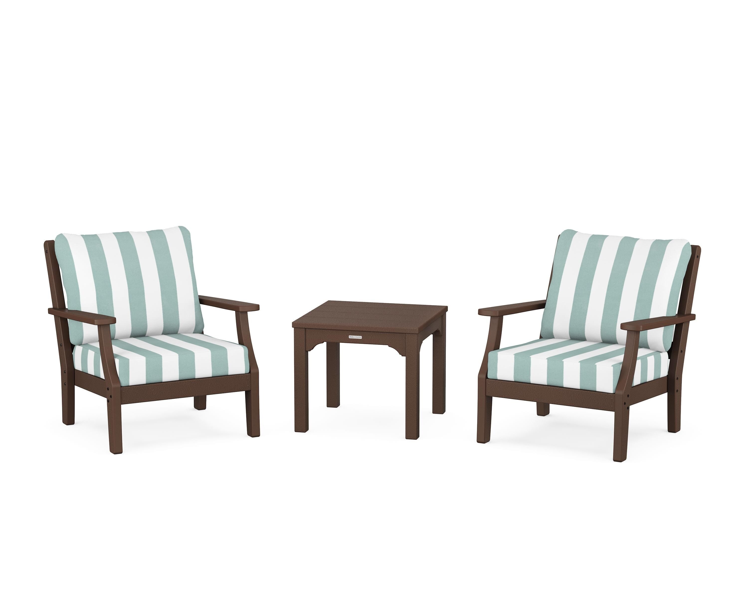 Martha Stewart by POLYWOOD® Chinoiserie 3-Piece Deep Seating Set in Mahogany / Cabana Stripe Glacier Spa