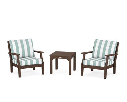 Martha Stewart by POLYWOOD® Chinoiserie 3-Piece Deep Seating Set in Mahogany / Cabana Stripe Glacier Spa