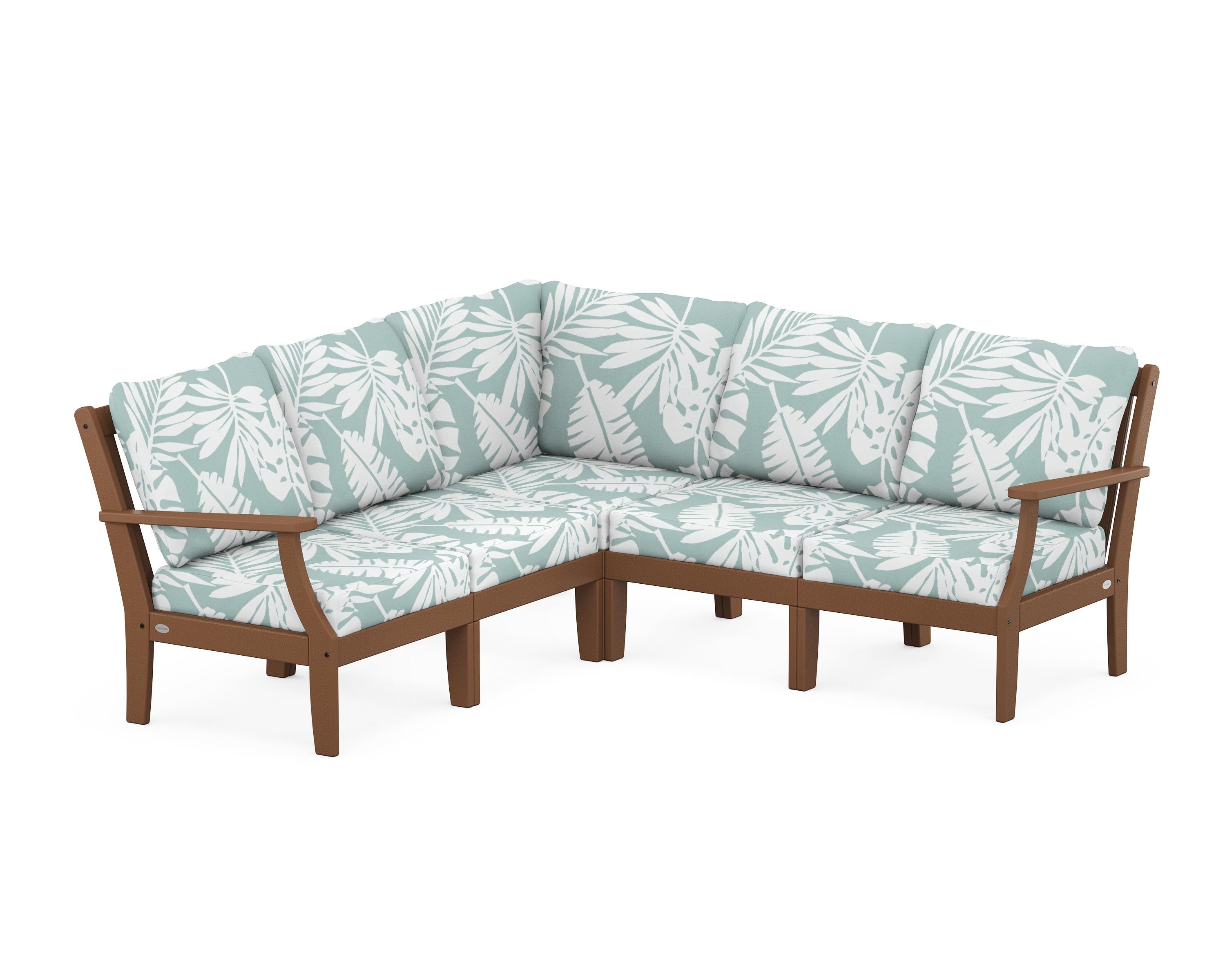 POLYWOOD® Braxton Modular 5-Piece Deep Seating Set in Teak / Leaf Glacier Spa