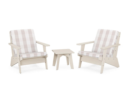 POLYWOOD® Riviera Modern Lounge 3-Piece Set in Sand / Buffalo Plaid Dune Burlap