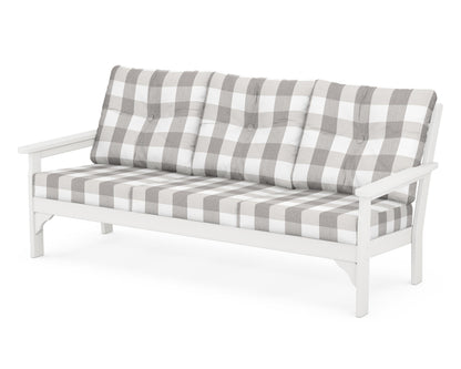 POLYWOOD® Vineyard Deep Seating Sofa in Vintage White / Buffalo Plaid Grey Mist