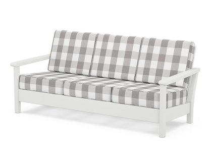 POLYWOOD® Harbour Deep Seating Sofa in Vintage White / Buffalo Plaid Grey Mist