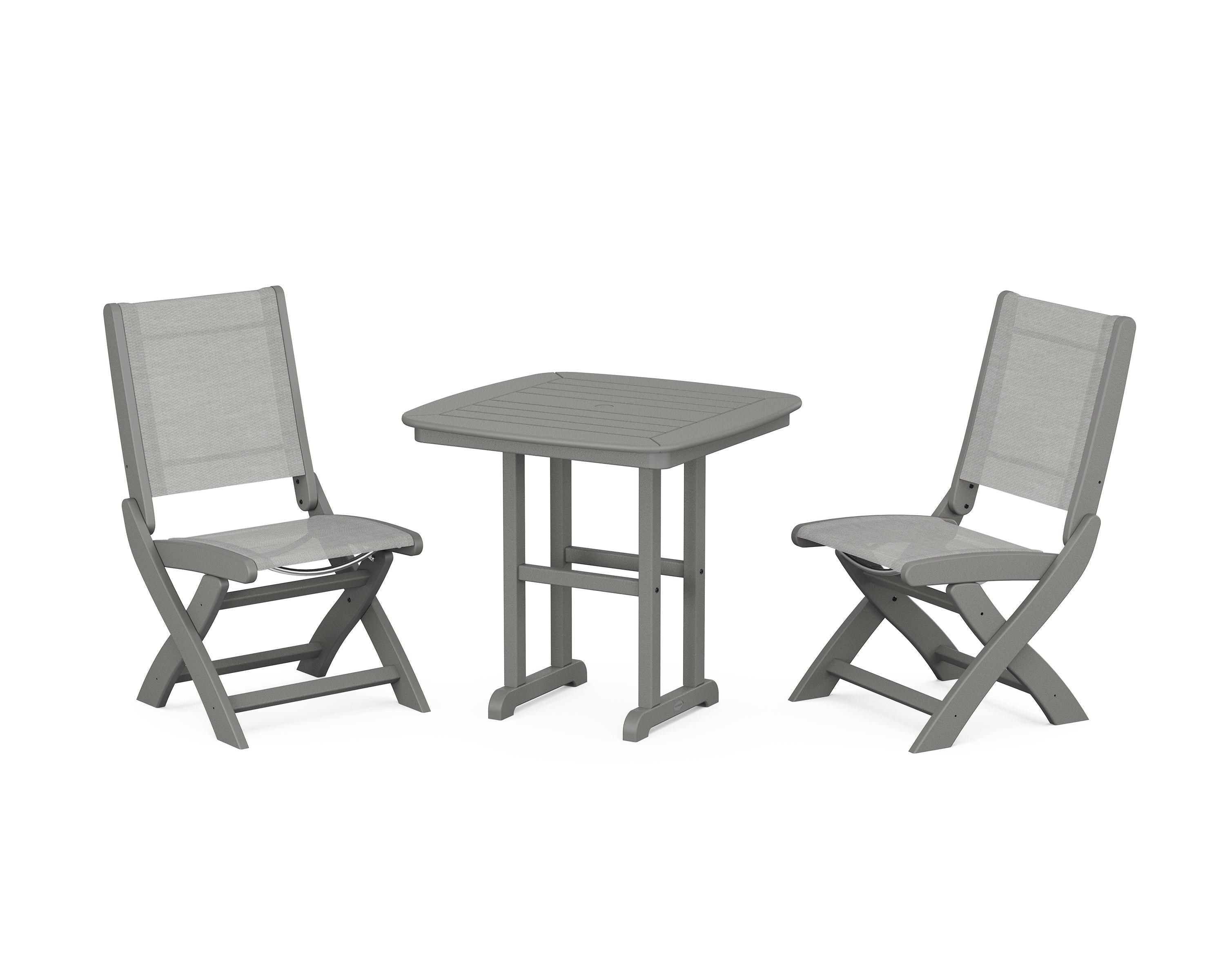 POLYWOOD® Coastal Folding Side Chair 3-Piece Dining Set in Slate Grey / Metallic Sling