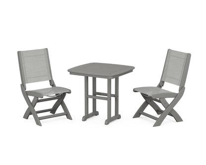 POLYWOOD® Coastal Folding Side Chair 3-Piece Dining Set in Slate Grey / Metallic Sling