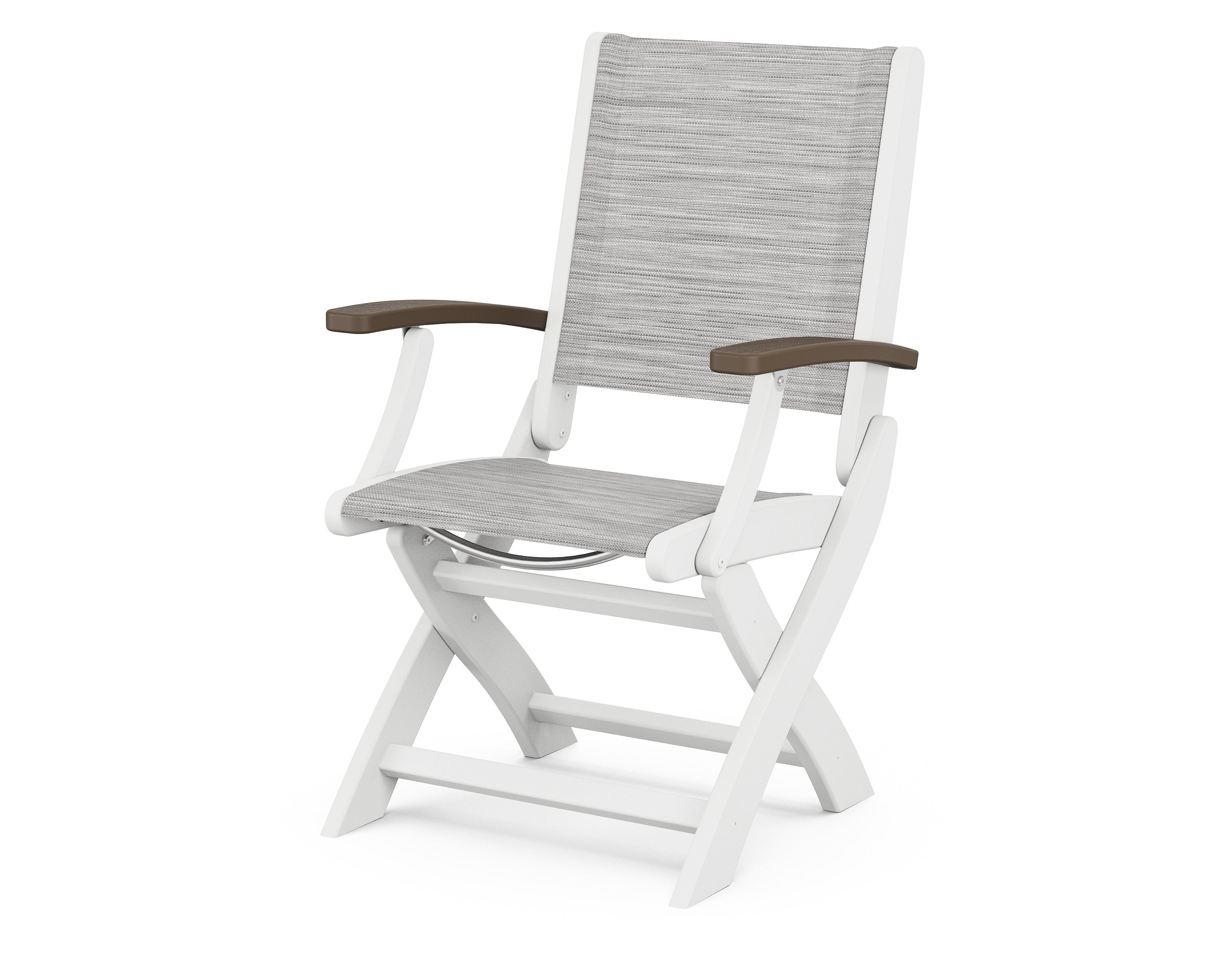 POLYWOOD® Coastal Folding Chair in White / Kona / Metallic Sling