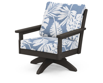 POLYWOOD® Vineyard Deep Seating Swivel Chair in Vintage Coffee / Leaf Sky Blue