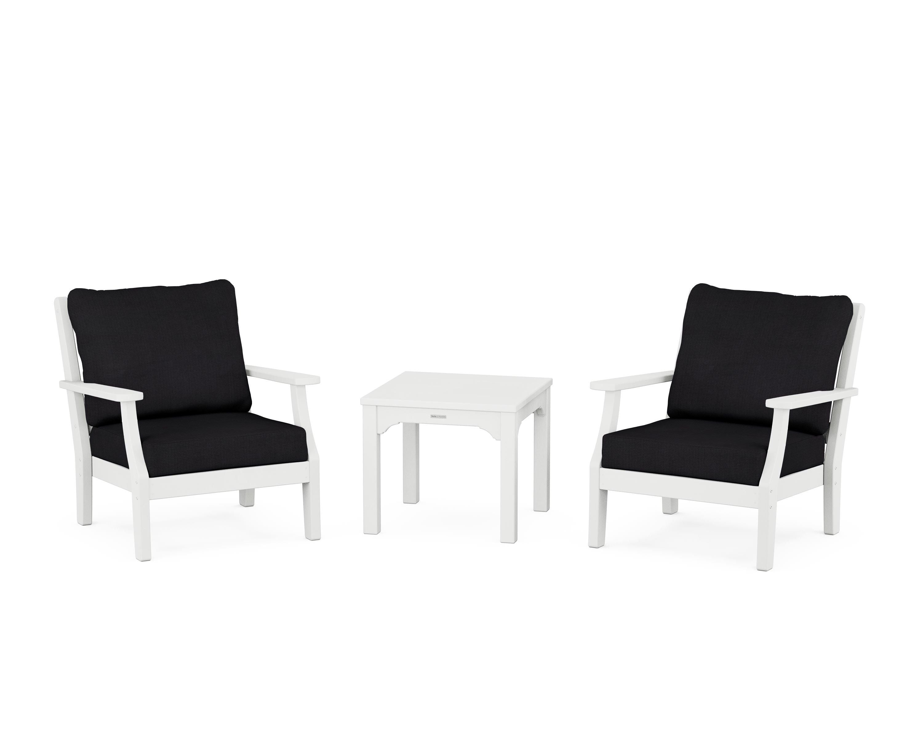 Martha Stewart by POLYWOOD® Chinoiserie 3-Piece Deep Seating Set in White / Midnight Linen