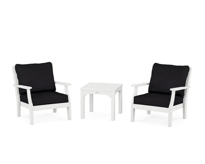 Martha Stewart by POLYWOOD® Chinoiserie 3-Piece Deep Seating Set in White / Midnight Linen