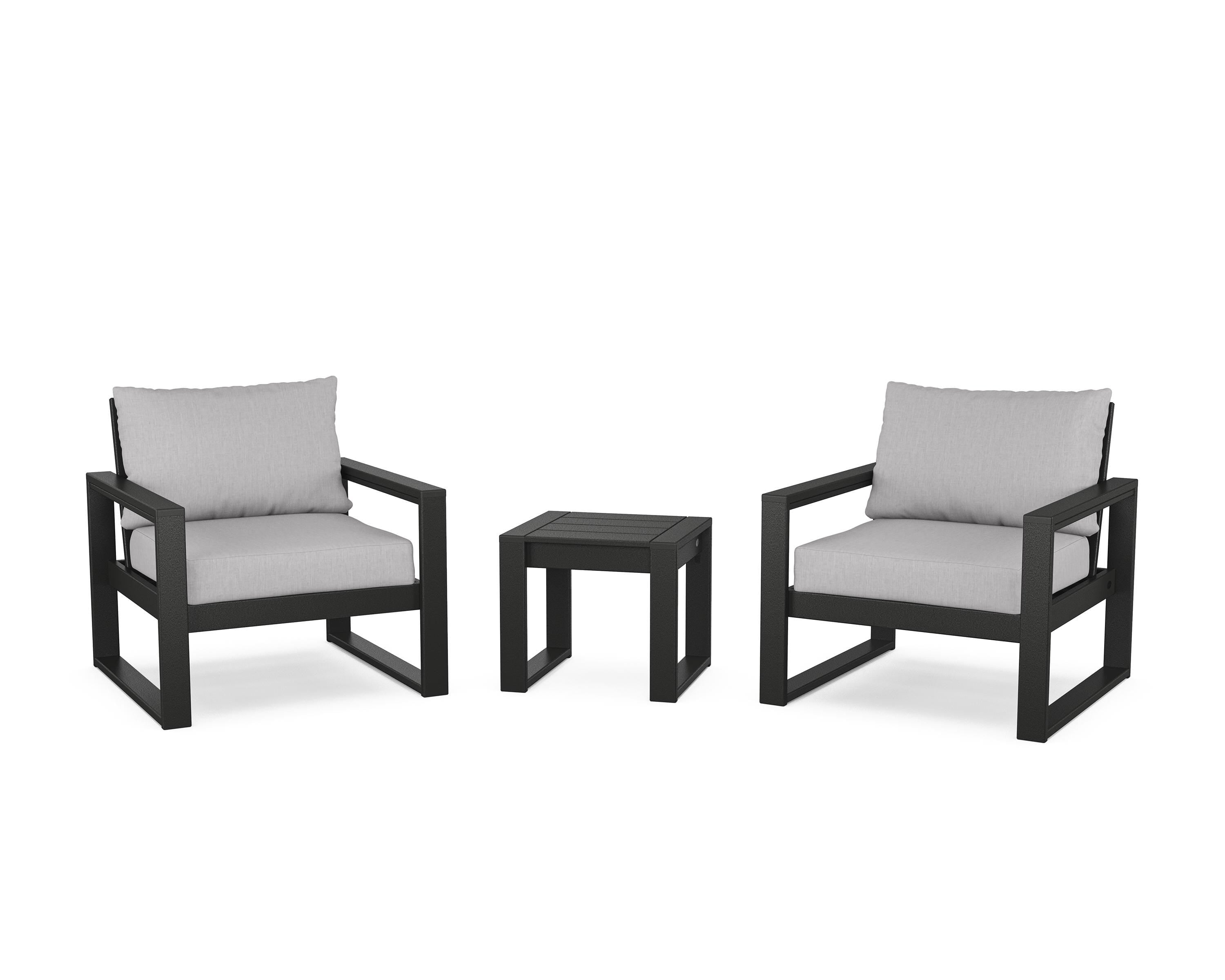 POLYWOOD® EDGE Sectional 3-Piece Deep Seating Set in Black / Granite