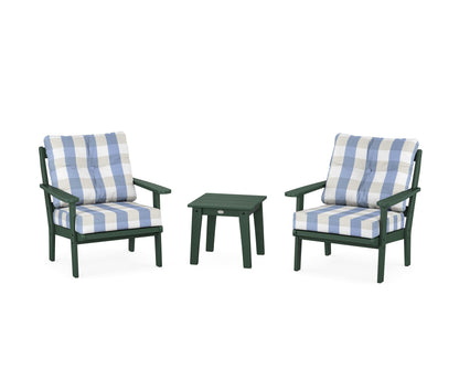 POLYWOOD® Mission 3-Piece Deep Seating Set in Green / Buffalo Plaid Sky Blue