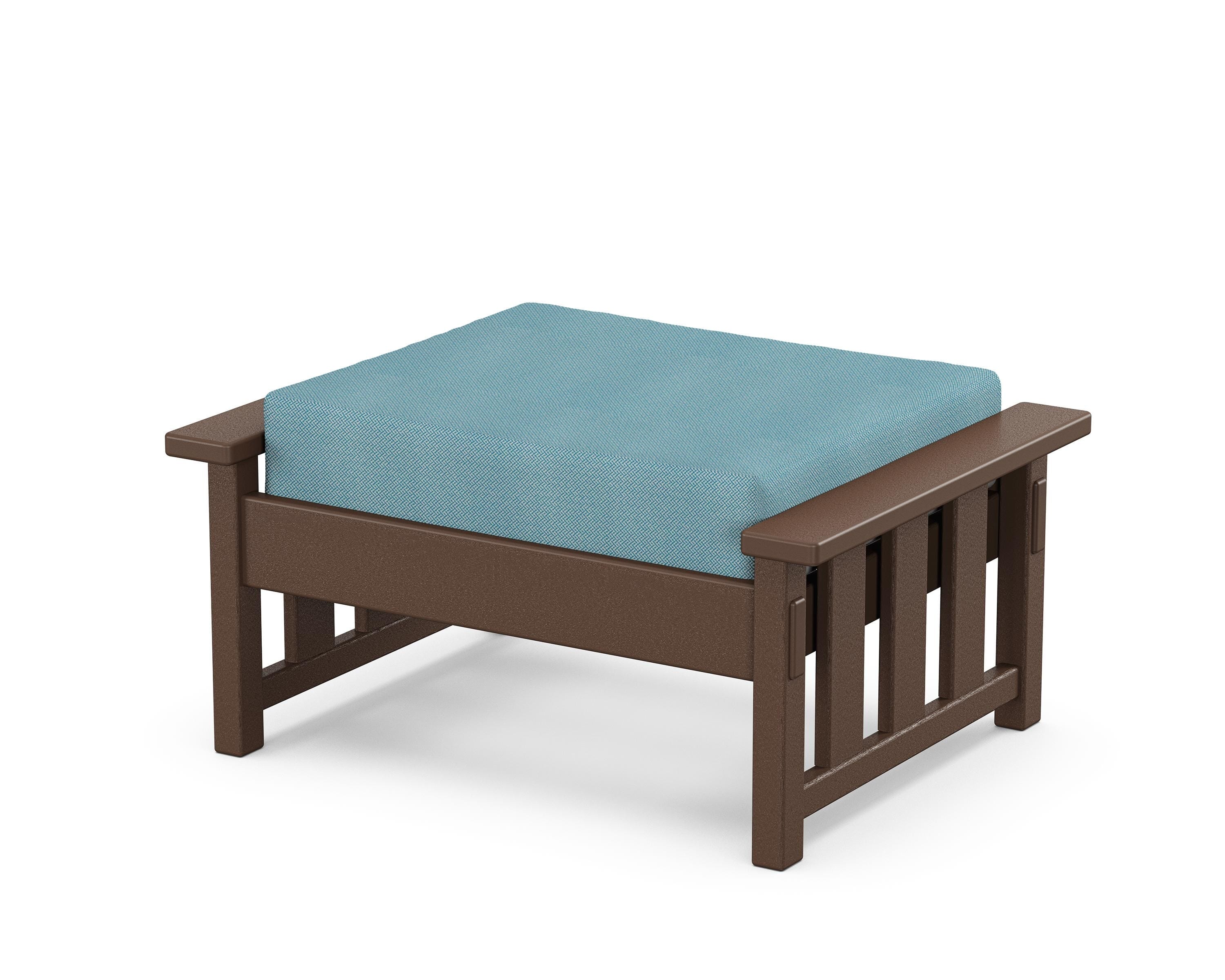 Martha Stewart by POLYWOOD® Acadia Deep Seating Ottoman in Mahogany / Lattice Sky Blue