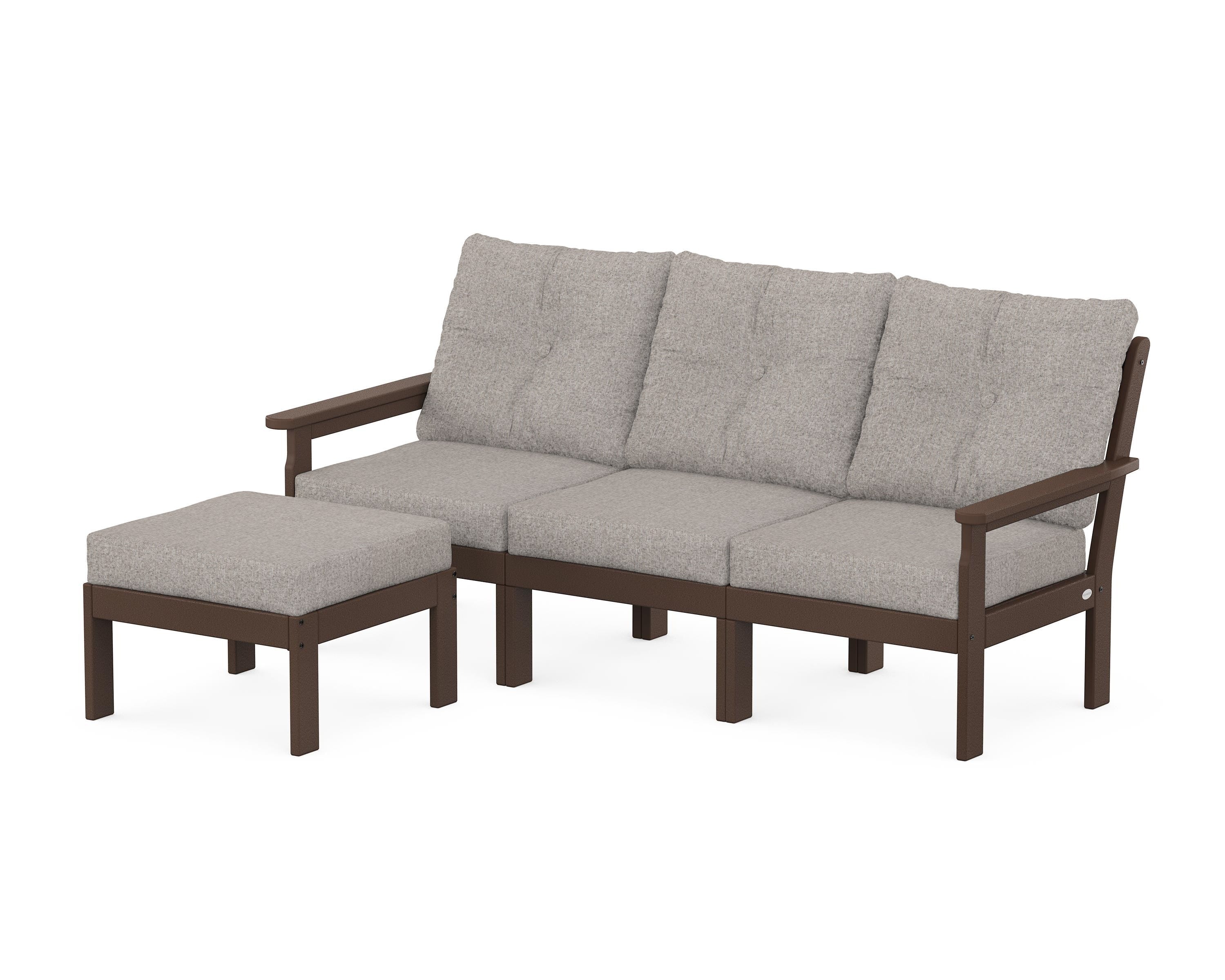 POLYWOOD® Vineyard 4-Piece Sectional with Ottoman in Mahogany / Weathered Tweed
