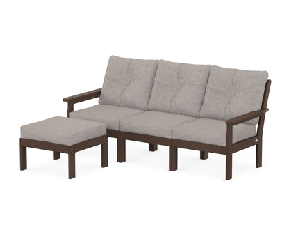 POLYWOOD® Vineyard 4-Piece Sectional with Ottoman in Mahogany / Weathered Tweed