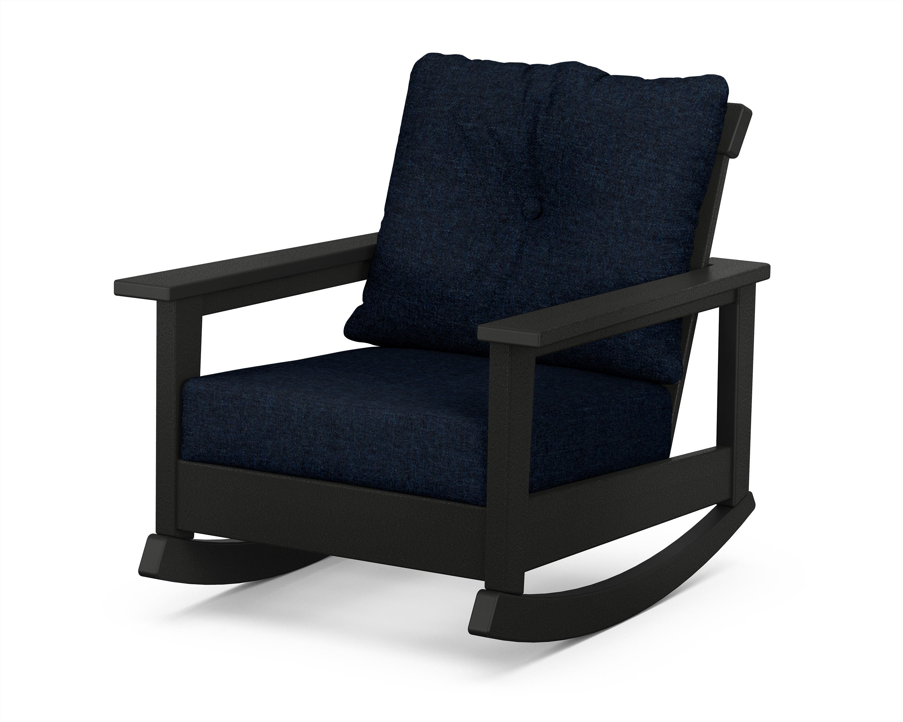 POLYWOOD® Prescott Deep Seating Rocking Chair in Black / Marine Indigo
