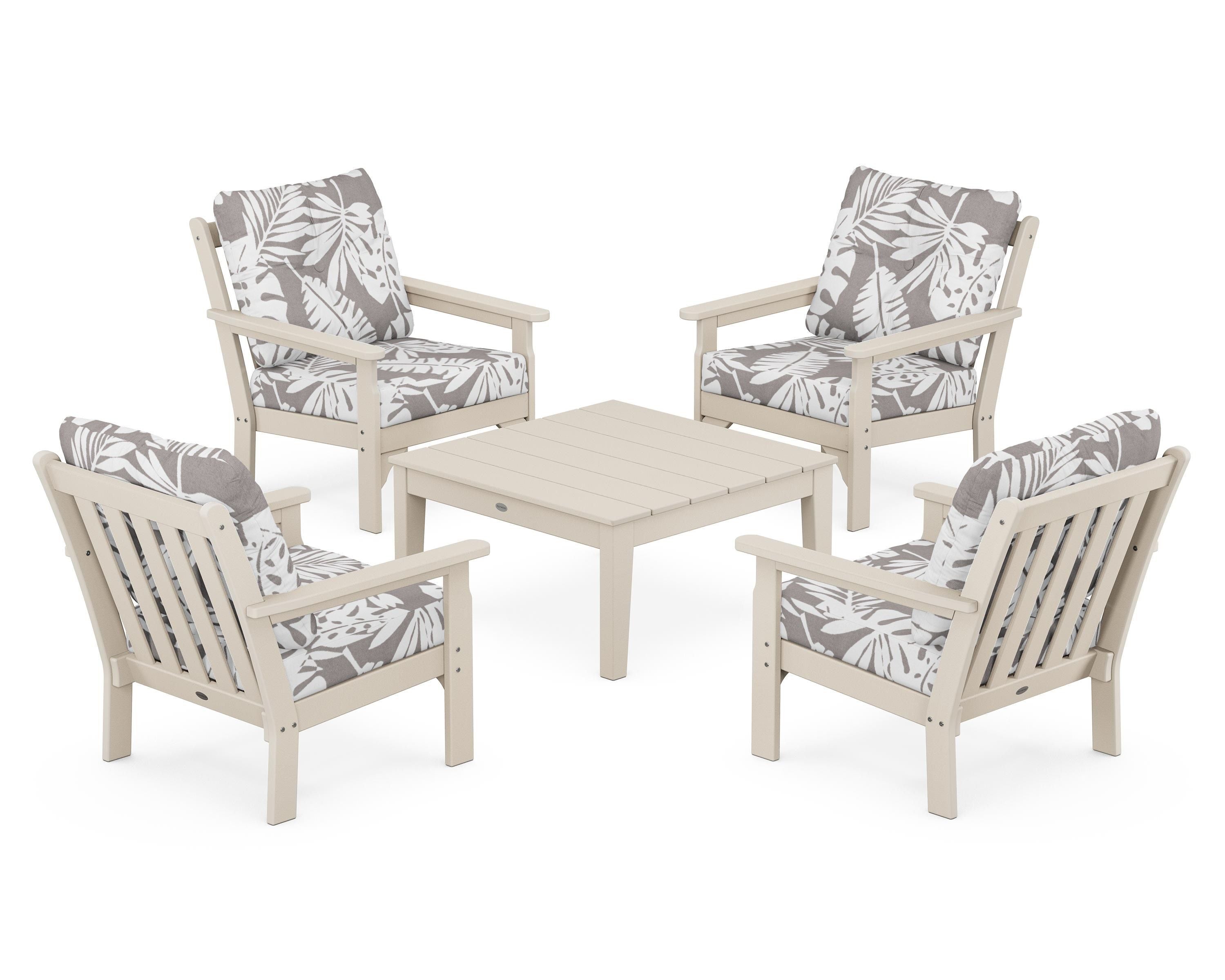 POLYWOOD® Vineyard 5-Piece Deep Seating Conversation Set in Sand / Leaf Grey Mist